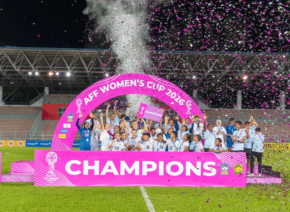 Timnas Putri Indonesia saat menjuarai AFF Women's Cup 2026 bulan lalu. Mereka sukses mempertahankan gelar juara. 
