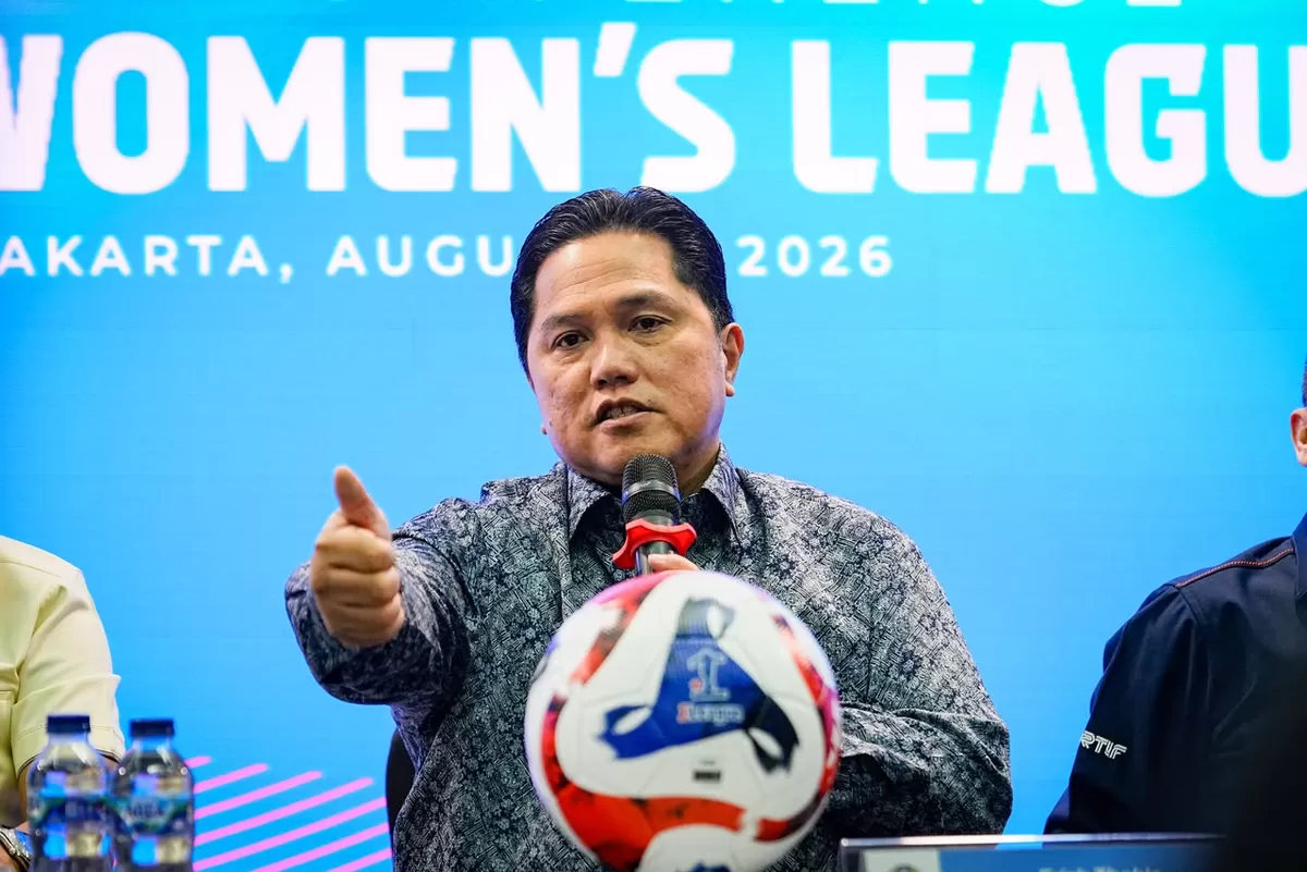 Ketua Umum PSSI Erick Thohir di jumpa pers peluncuran Indonesia Women's League 2026. Diikuti 6, bergulir mulai 17 Oktober nanti.