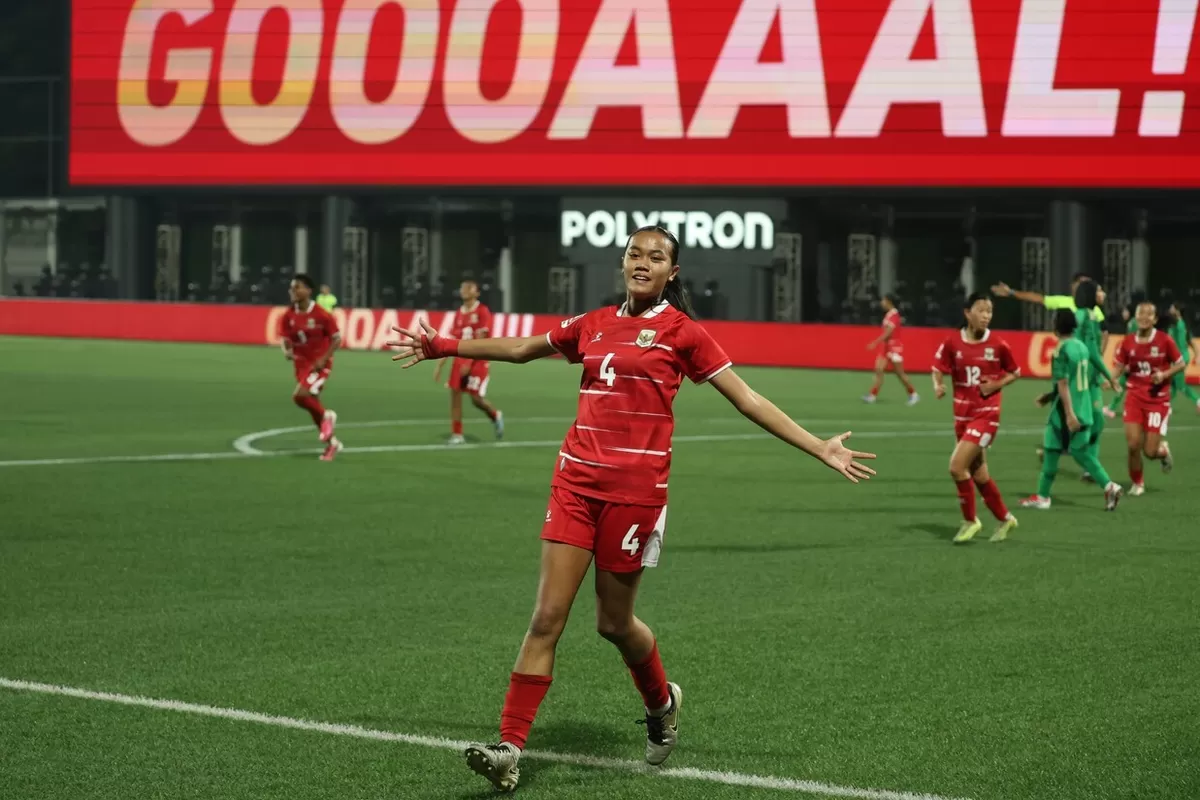 Jazlyn Kayla Firyal mencatatkan brace untuk Garuda Pertiwi di laga pertamanya di penyisihan Grup A Srikandi Merdeka Cup 2026, di Supersoccer Arena, Kudus, Jumat, 14 Agustus.