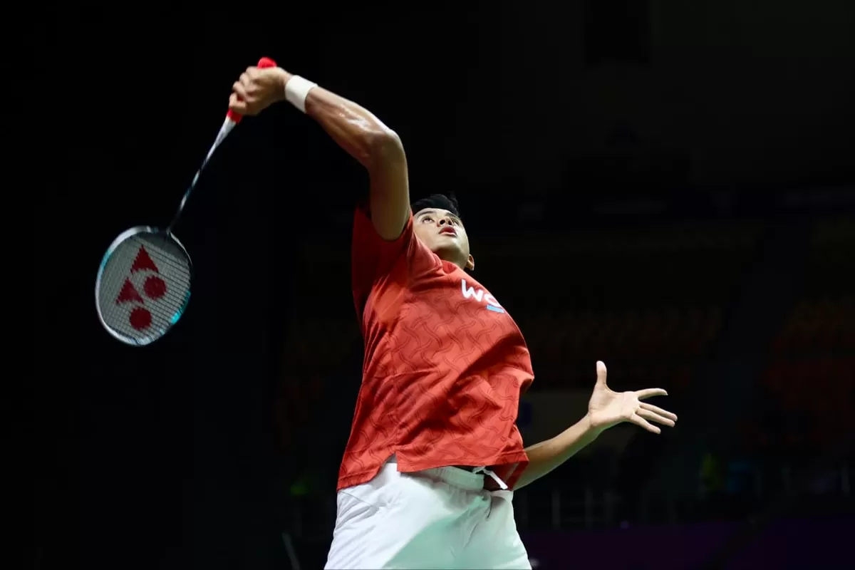 Tunggal Putra Indonesia Alwi Farhan taampil di Kejuaraan Dunia 2026 di New Delhi, India, Senin, 17 Agustus 2026.
