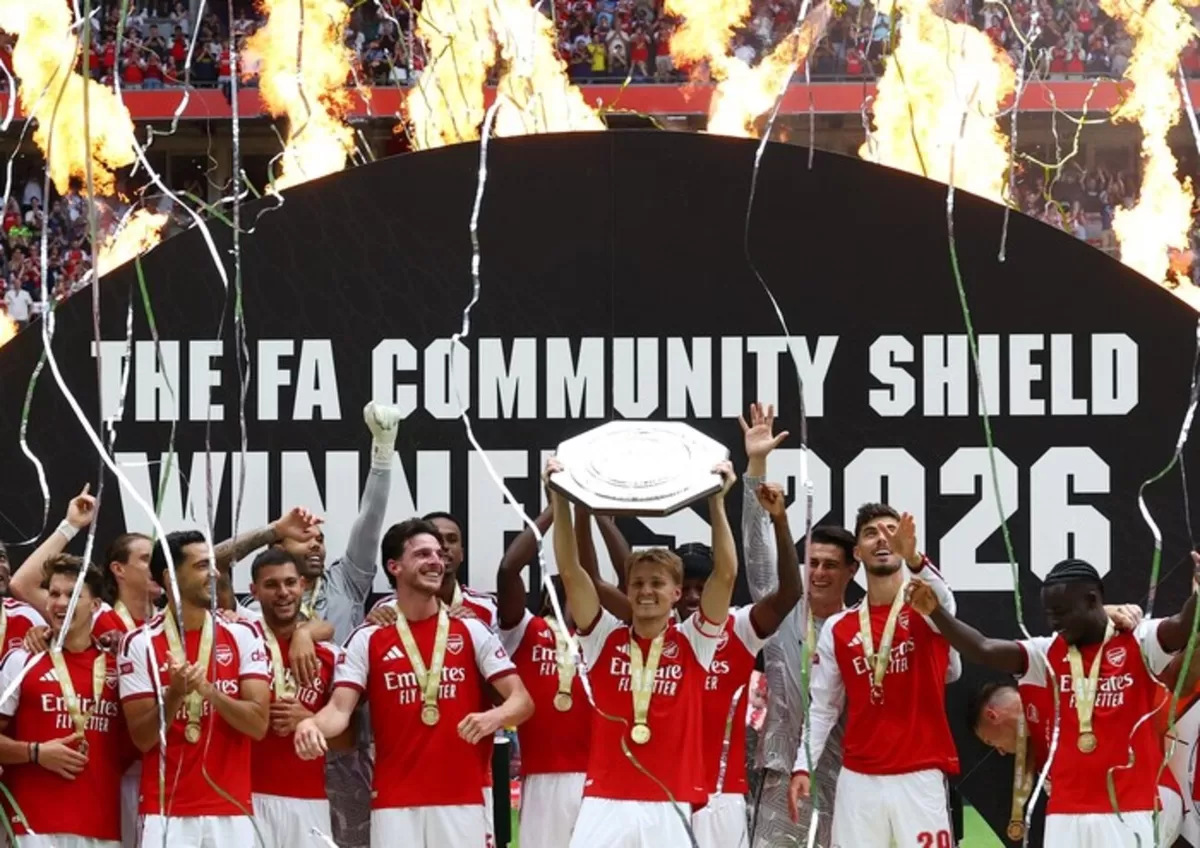 Selebrasi Arsenal juara Community Shield 2026/27. (Reuters)