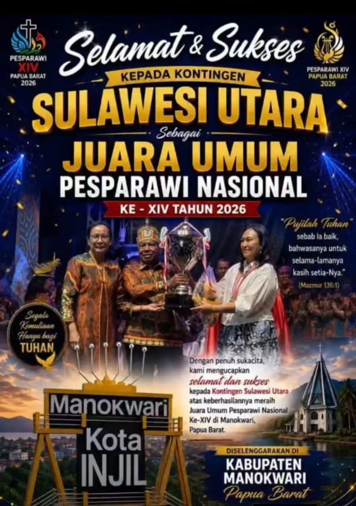 Foto ist: Penerimaan Piala dan Hadiah Juara Umum Paduan Suara Grejawi Nasional ke XIV Tahun 2026
