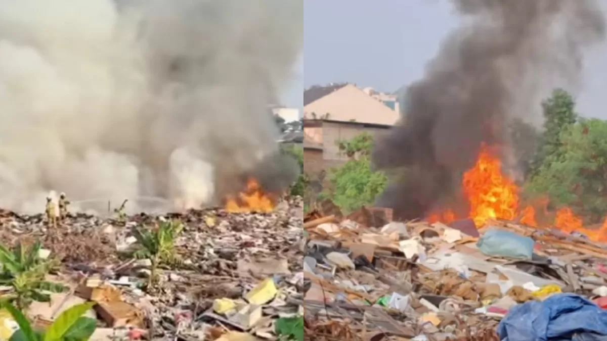 Viral keluhan warga saat terjadi kebakaran tumpukan sampah di TPS di Dukuh, Kramat Jati. (Threads/fzh09 - dewinin20)