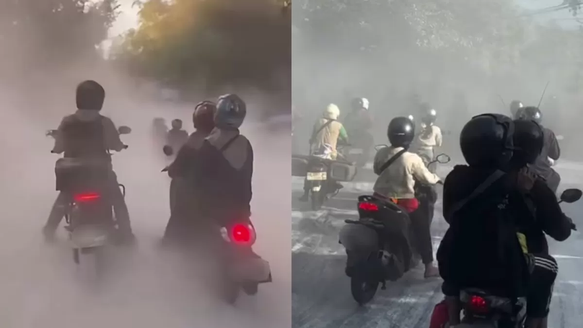 Viral jalan di Bantul menuju Gunungkidul penuh dengan debu tebal berwarna putih.  (Instagram/merapi_uncover - anto.ilyas)