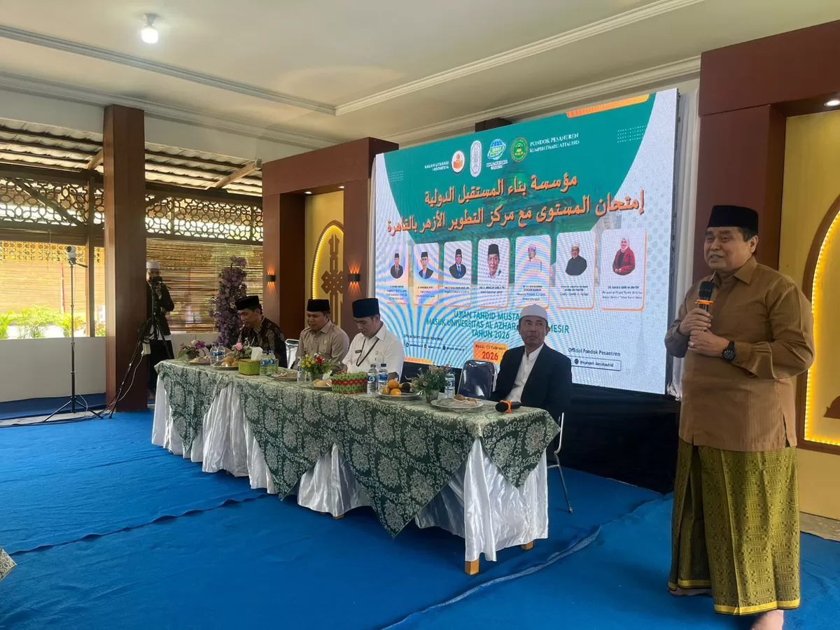 HBA memberikan sambutan pelaksanaan Ujian Tahdid Mustawa atau ujian masuk Universitas Al Azhar Kairo. (Doc. Sudutjambi.com)