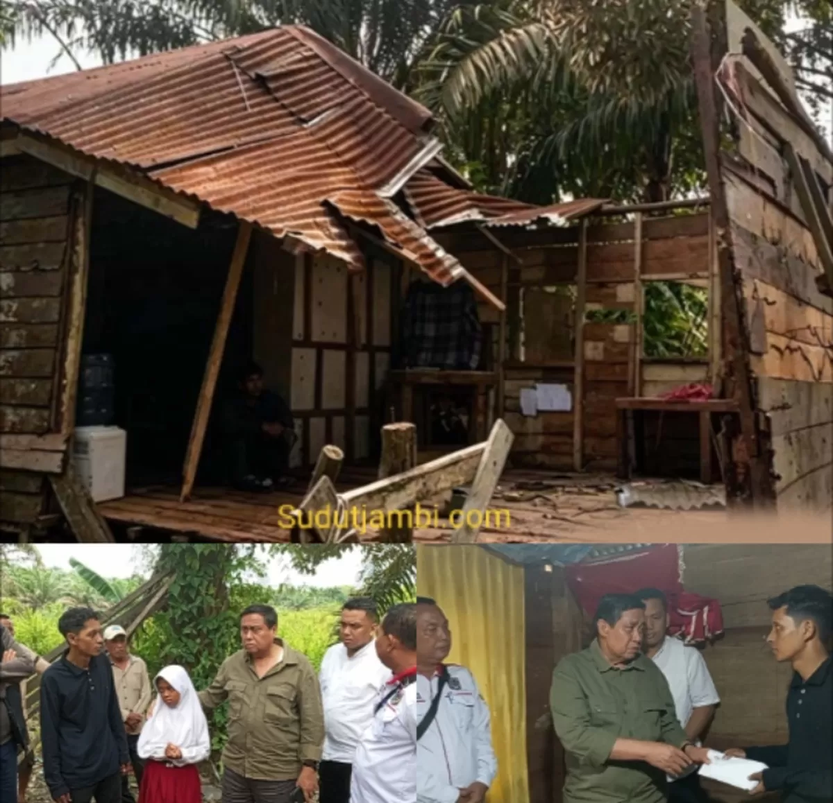 HBA berikan bantuan kepada Rodi dan Nikita yang rumahnya nyaris Roboh. (Doc. Sudutjambi.com)