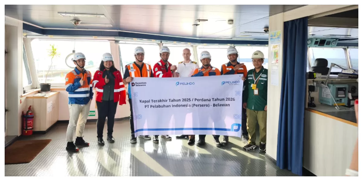 Keterangan Foto : Pelindo dan SPMT Belawan Lepas Kapal Terakhir 2025,  Sambut Kapal Perdana Awal 2026 (Realitasonline.id /  AH)