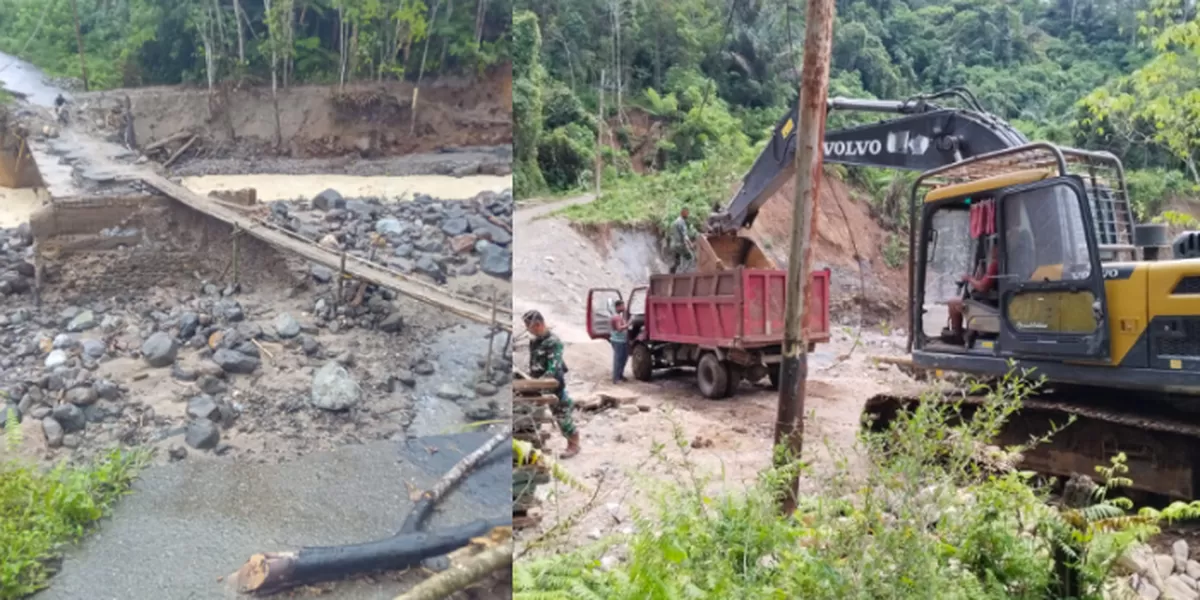 Pemasangan Jembatan Bailey di Aek Nabara di Kerjakan Satgas Yonzipur I/DD Kodam I/BB.