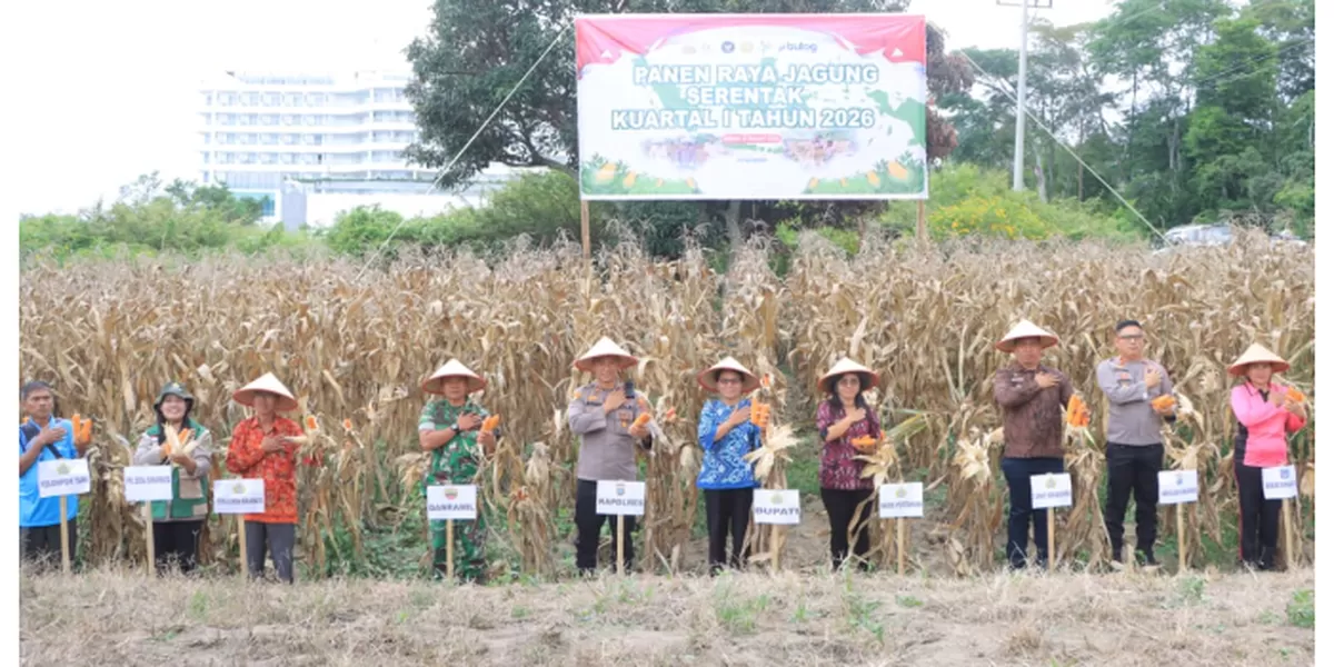 panen jagung secara simbolis di lahan pertanian Dusun III Desa Simarmata dan sesi foto bersama. (Realitasonline.id/Nas)