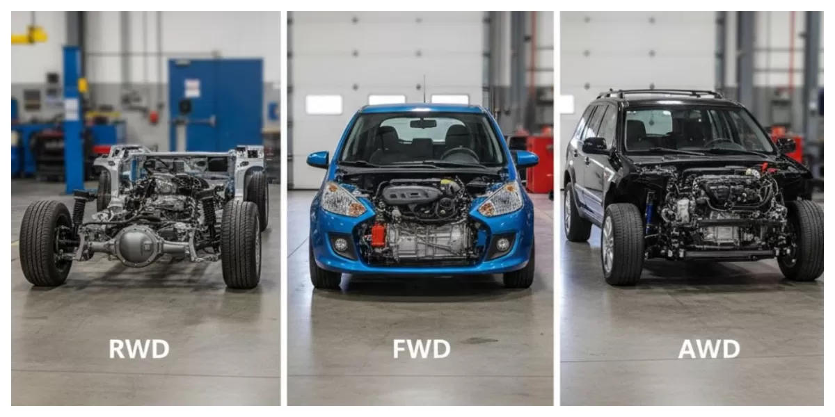 Keterangan foto: Ilustrasi Sistem Penggerak RWD, FWD, AWD (Realitasonline/ Canva)