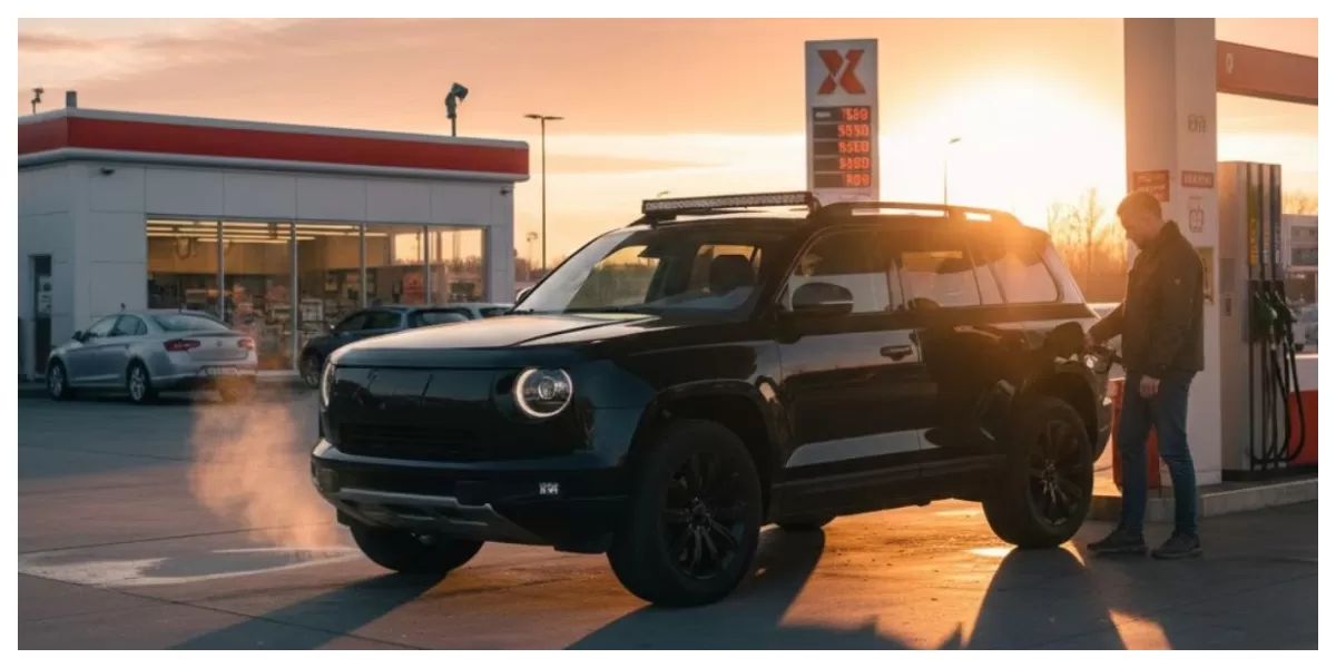 Ilustrasi Mobil SUV sedang mengisi BBM (Realitasonline/ Canva)