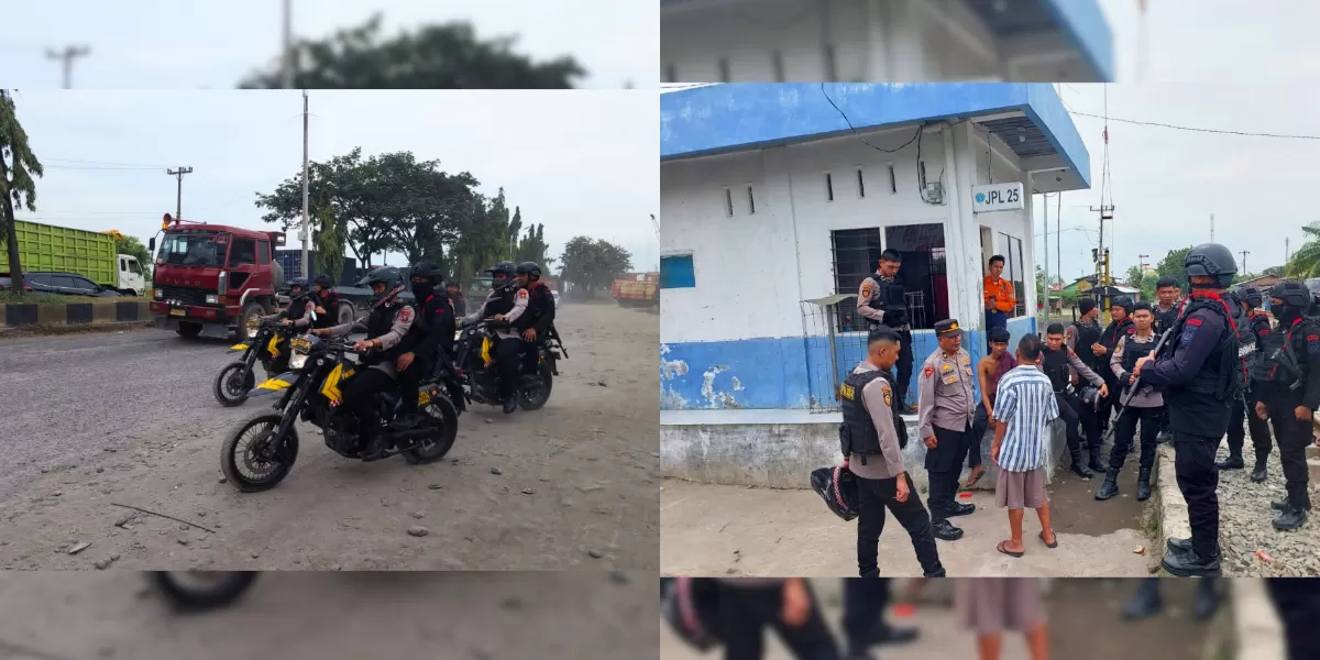 Tim Gabungan Brimob Poldasu dan Polresta Belawan. Patroli Bersama Guna Mencegah Aksi Kriminal