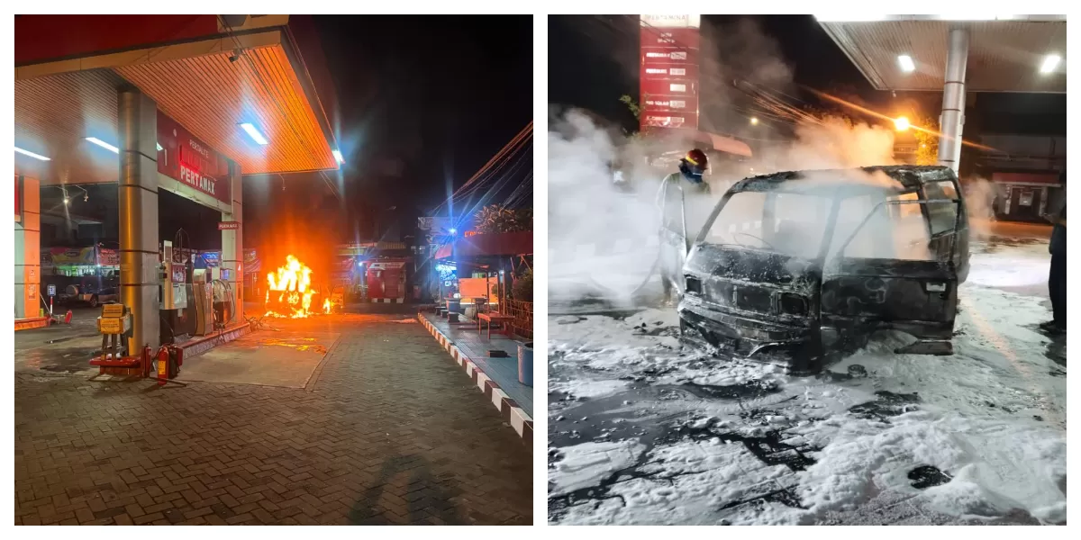 Mobil terbakar saat isi BBM di SPBU Kepanjen Malang Jawa Timur. (Realitasonline.id/Dok)
