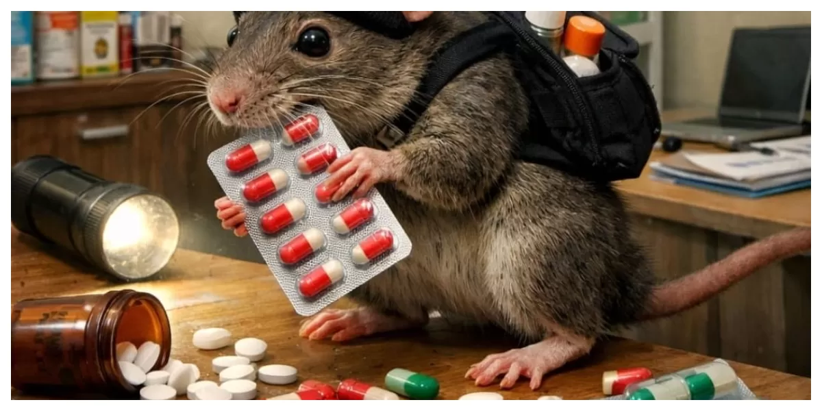 ilustrasi tikus menggrogoti mencuri obat-obatan (Realitasonline.id/Dok)