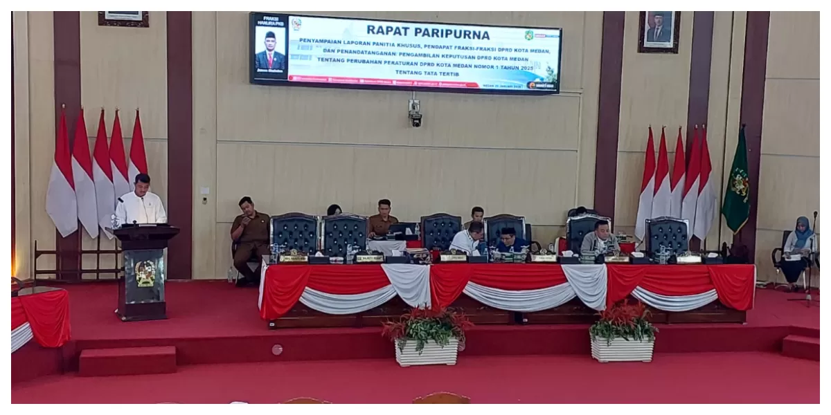 Rapat paripurna DPRD Medan tentang Ranperda No 1 tahun 2025 tentang Tata Tertib. (Realitasonline.id/Dok) 