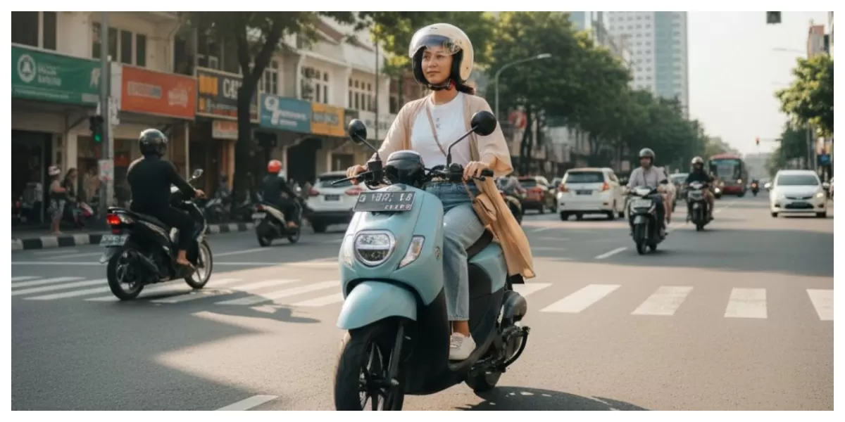Ilustrasi Wanita Sedang Mengendarai Motor Matic (Realitasonline/ Canva)