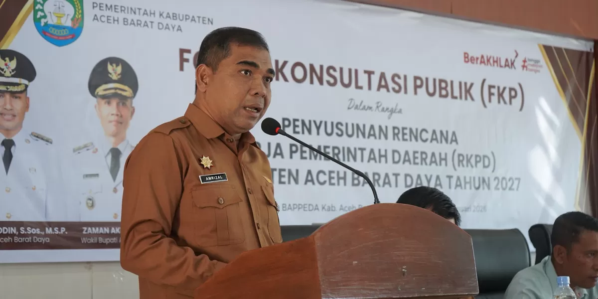 Sekda Abdya, Amrizal SSos, Selasa (27/1) membuka Forum Konsultasi Publik (FKP) dalam rangka Penyusunan Rencana Kerja Pemerintah Daerah (RKPD) Abdya 2027 yang berlangsung di aula Bappeda setempat