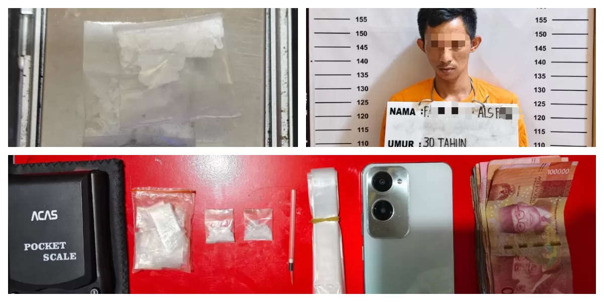 seorang tersangka kasus penyalahgunaan narkotika beserta barang bukti sabu diamankan Polres Labuhanbatu (Realitasonline.id/ARF)