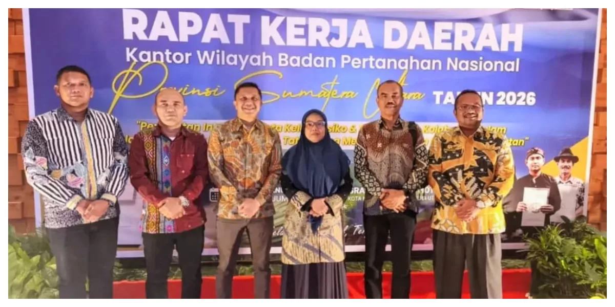 Keterangan gambar: Rakerda Kepala Kantah Kota Padangsidimpuan, Agustina Harahap, bersama para pejabat pengawas mengikuti Rakerda Tahun 2026 di Kanwil BPN Provinsi Sumut, Kamis (29/1/2026).(Realitasonline / Ist)