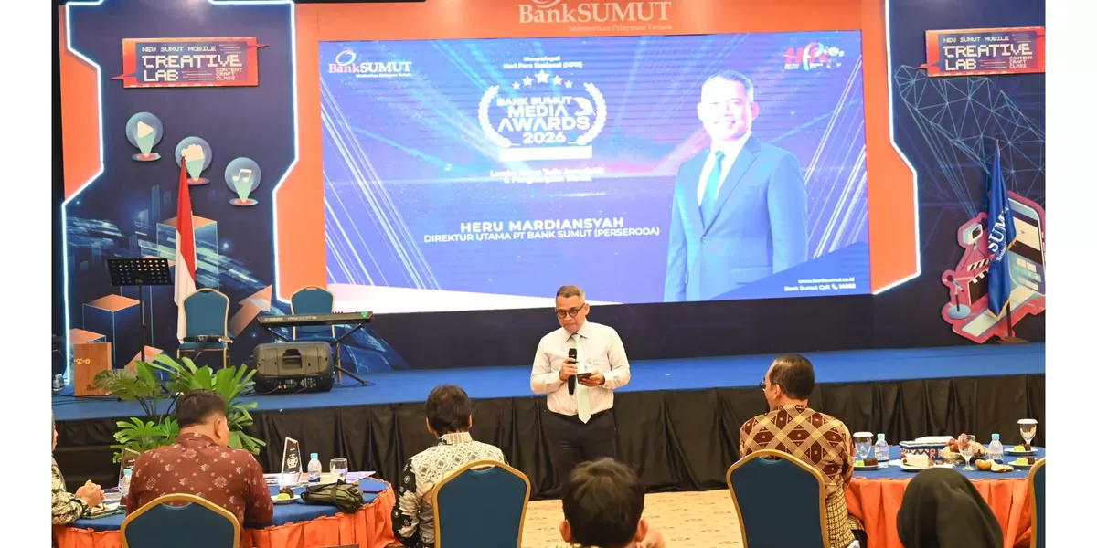 Keterangan Foto : Direktur Utama PT Bank Sumut (Perseroda), Heru Mardiansyah menyampaikan apresiasi terhadap insan pers dalam momentum peringatan Hari Pers Nasional (HPN) 2026. (Realitasonline.id / Dok)