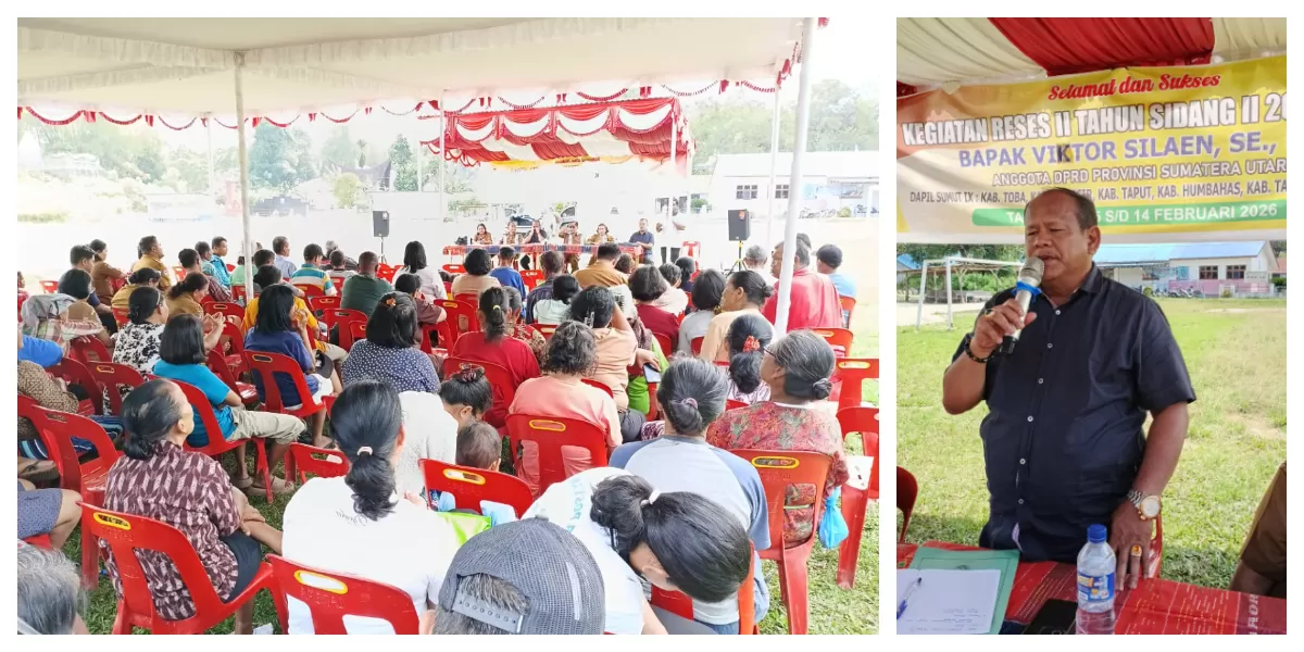 Anggota DPRD Provinsi Sumatera Utara Daerah Pemilihan (Dapil) IX, Victor Silaen, melaksanakan kegiatan Reses II Tahun Sidang II 2025&ndash;2026 di Lapangan Parbalean Desa Silaen. (Realitasonline.id/MS)
