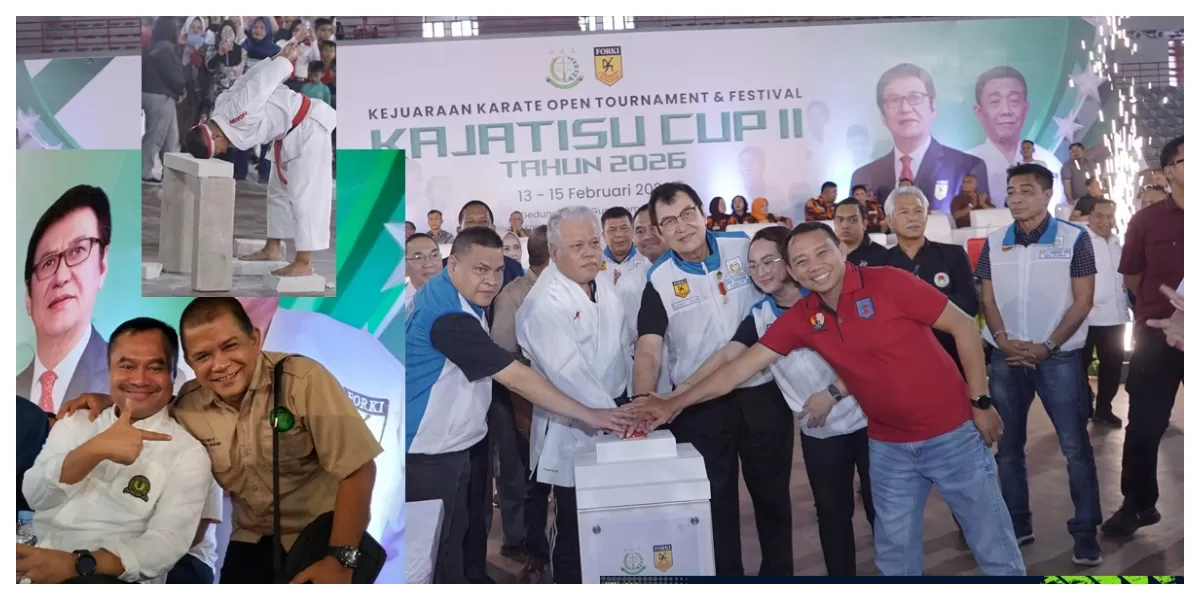  Ketua Pengprov FORKI  dan Kejati Sumut menekan tombol membuka kejuaraan karate Kajatisu Cup II Tahun 2026 dihadiri Ketua PWI Sumut Farianda Putra Sinik (Realitasonline.id/Dok)
