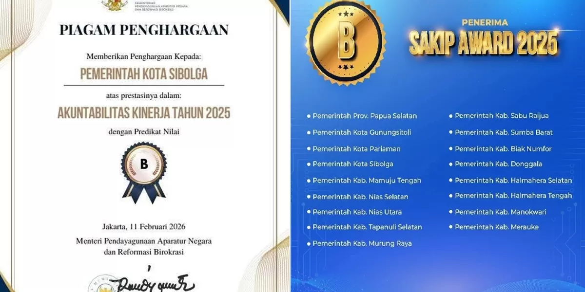 Foto: Pemko Sibolga raih penghargaan dengan predikat B dalam penilaian SAKIP 2025. (Realitasonline.id/Dok)