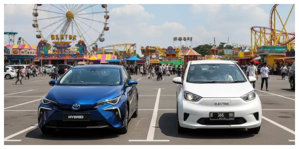 Keterangan foto: Ilustrasi mobil hybrid dan mobio listrik (Realitasonline/ Canva)