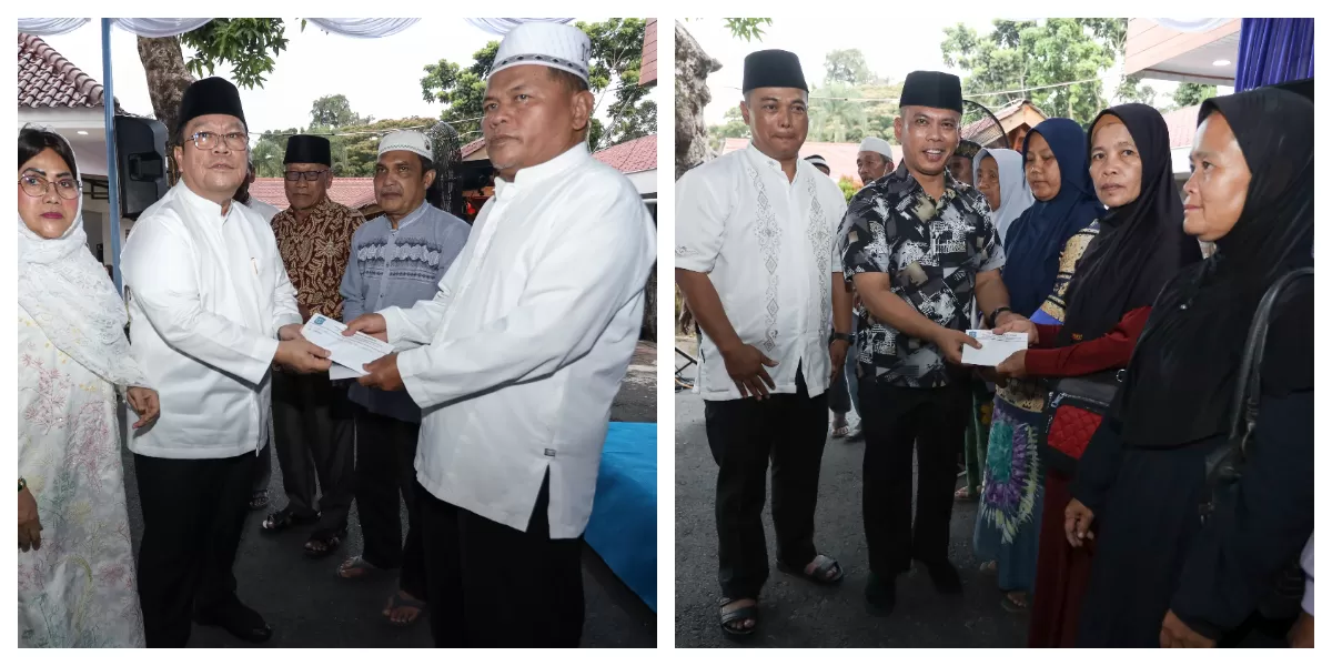 Wali Kota Wesly menyerahkan santunan dari Perumda Tirta Uli berbagi ( Realitasonline.id/RH)