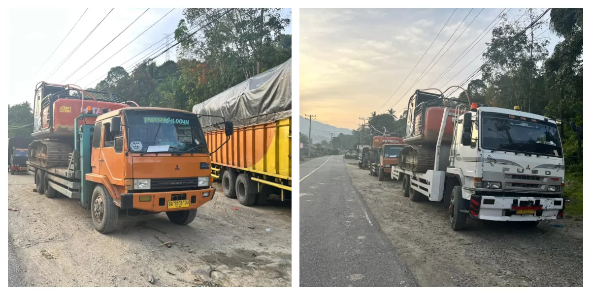 Dua alat berat diduga untuk aktifitas pertambangan emas ilegal di Madina (Mandailing Natal) diamankan Polda Sumut  di lokasi tambang. (Realitasonline.id/Humas Poldasu/Ogek Tanjung)