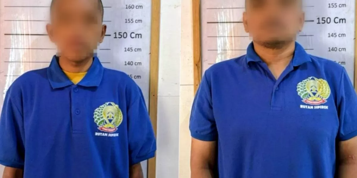 Dua terduga pelaku curanmor yang diamankan personil Polsek Sipirok, Minggu (8/3/2026) pagi.(Foto: Realitasonline/Riswandy)