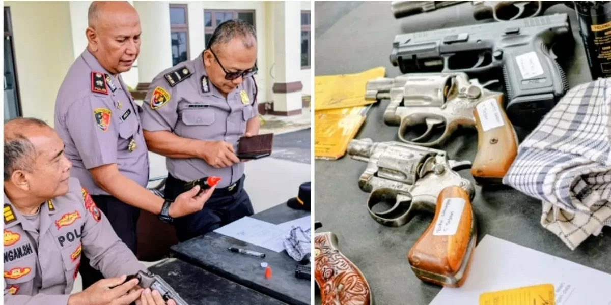 Polres Tapsel melaksanakan pengecekan senpi dinas yang dipinjam pakaikan kepada personel secara serentak di Mapolres Tapsel, Senin (9/3/2026). (Foto: Realitasonline/Riswandy)