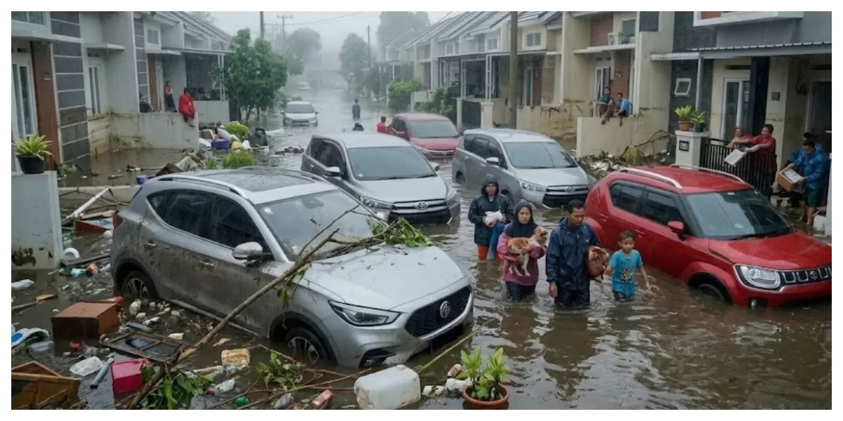 Keterangan foto: Ilustrasi mobil terkena banjir (Realitasonline/ Canva)