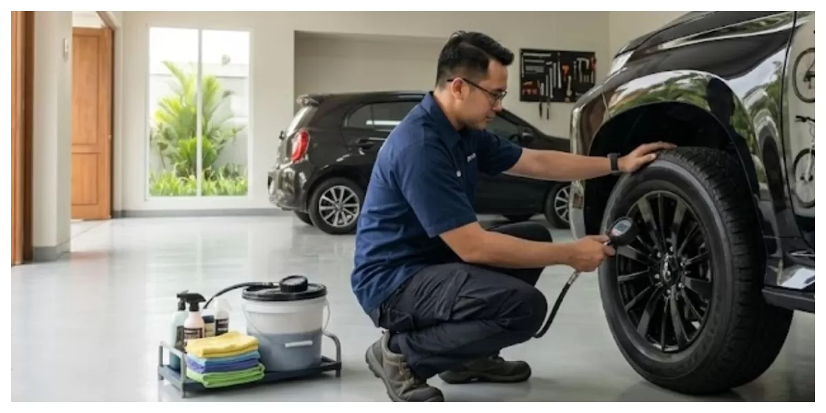 Keterangan foto: Ilustrasi Mengecek Ban Mobil (Realitasonline/ Canva)