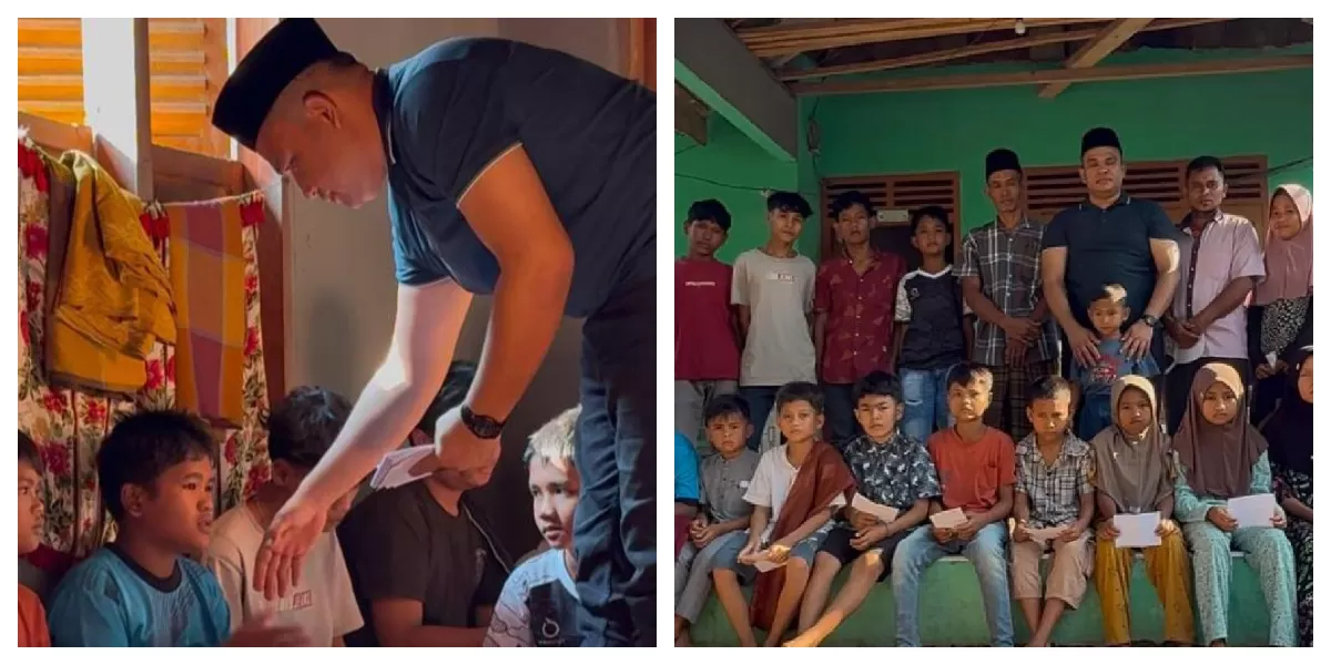 Ramadhan ke - 22, Ketua Fraksi Partai Demokrat DPRD Palas, Hasan Basri memberikan santunan untuk anak yatim. (Realitasonline.id/Dok)  