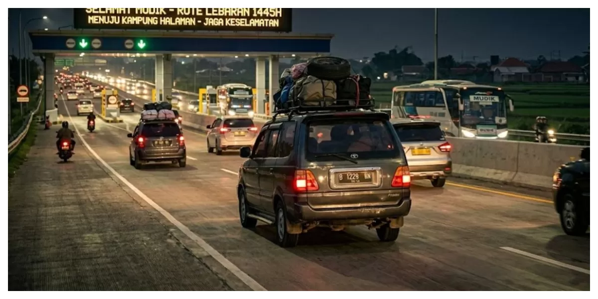 Ilustrasi perjalanan mudik menggunakan mobil pada malam hari (Realitasonline/ Canva)