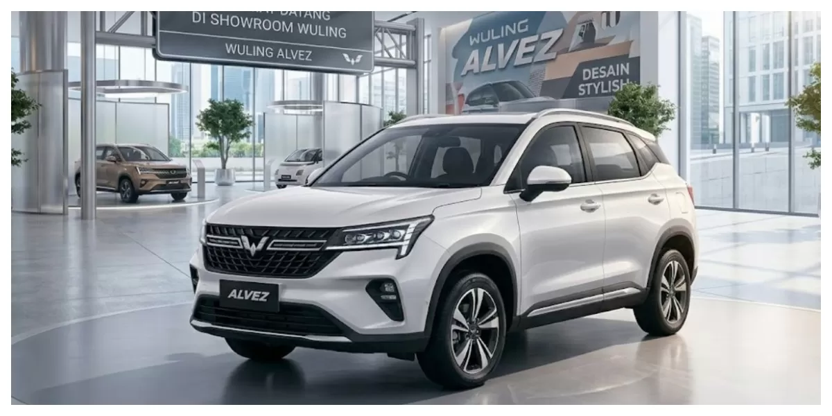 Ilustrasi SUV kompak Wuling Alvez dengan desain modern dan sporty (Realitasonline/ Canva)