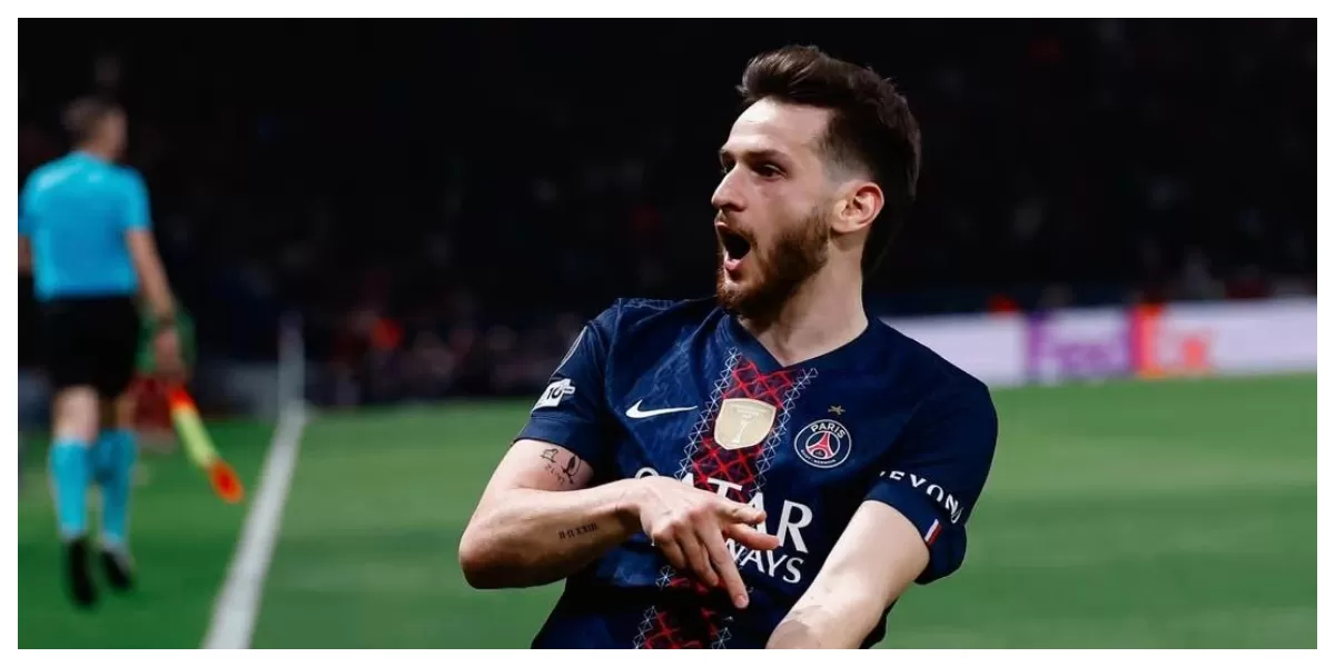 Keterangan Foto : Kvaratskhelia melakukan selebrasi usai mencetak gol (Realitasonline.id / ig : @ psg)