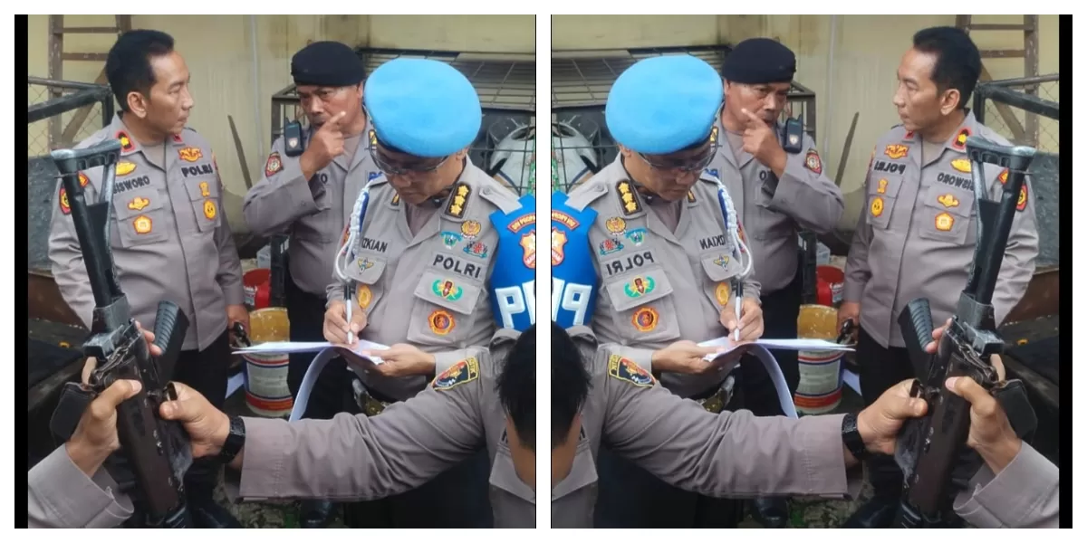  Pemeriksaan senjata api dinas milik personel Polresta Deli Serdang. (Realitasonline.id/zul)