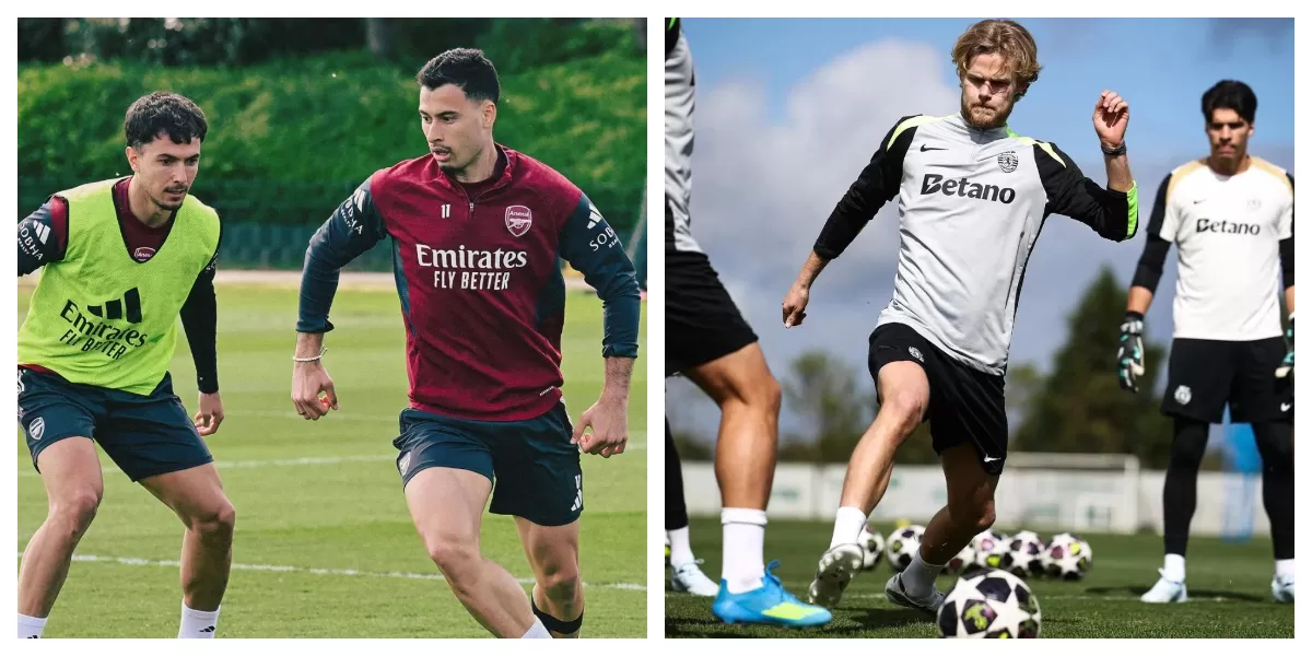 Keterangan Foto : Arsenal dan Sporting Lisbon lakukan latihan untuk persiapan laga leg kedua perempat  final Liga Champions (Realitasonline.id / ig : @arsenal @sportingcp)