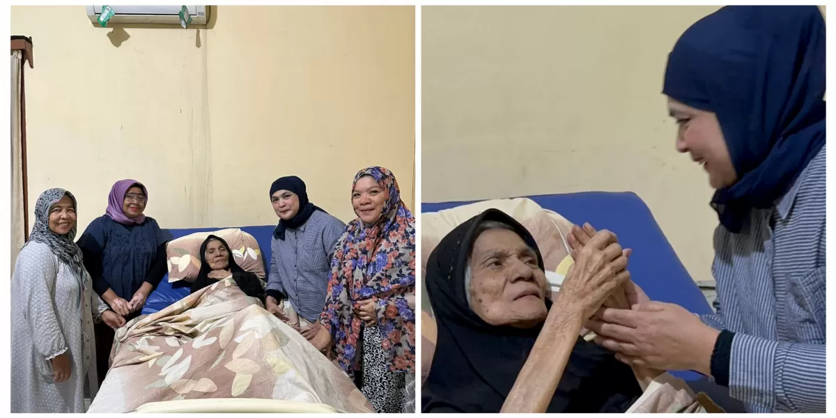 Ketua IKWI Sumut dan pengurus lainnya saat membesuk sesepuh dan bersilaturahim ke kediaman mantan Ketua IKWI Sumut Vina Zaki Abdullah di komplek wartawan Sidorukun Medan Timur  (Realitas online.id/mis)