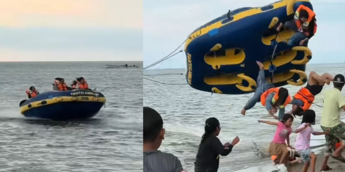 Insiden wahana air donat boat di Pantai Ammani, Pinrang, Sulawesi Selatan. (TikTok/esztycomell)