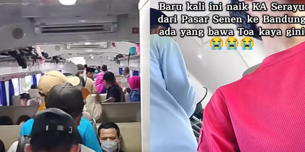 Momen penumpang pakai toa di dalam gerbong KA Serayu. (TikTok/agungsetiawan2260)