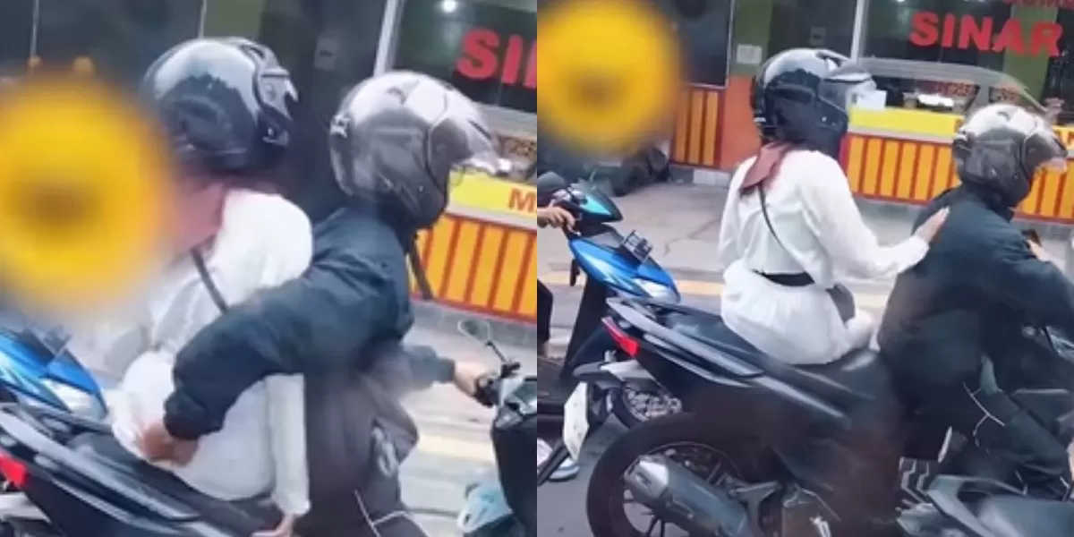 Mengintip insiden pertengkaran ringan yang diduga dilakukan pasangan pemotor saat berhenti di lampu merah kawasan Sleman, Yogyakarta. (Instagram.com/@ponorogo_viral)