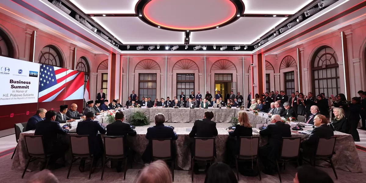 Prabowo paparkan kekuatan nikel dan tanah jarang Indonesia sebagai peluang investasi masa depan bagi korporasi global. (Dok. Tim Media Presiden)