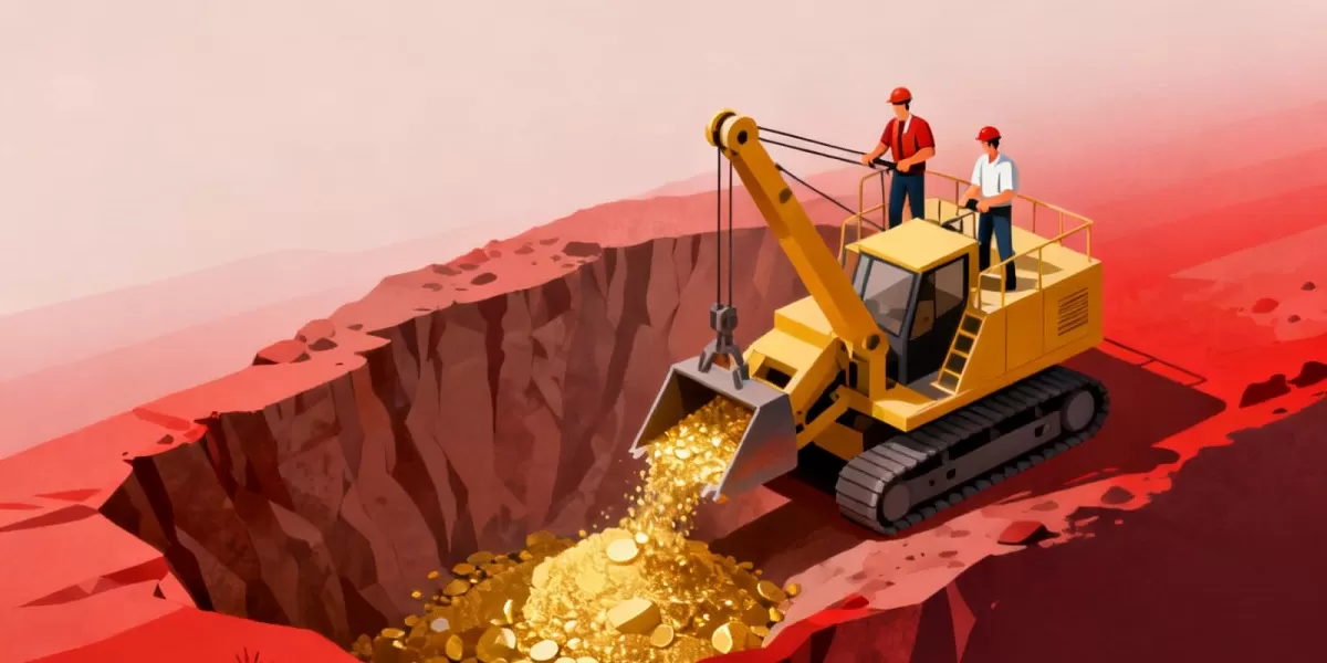 Ilustrasi pertambangan emas. Korporasi BRMS menyatakan aktivitas pembukaan lahan dilakukan penambang liar, bukan oleh perusahaan resmi. (Dok Kreasi Dola AI)