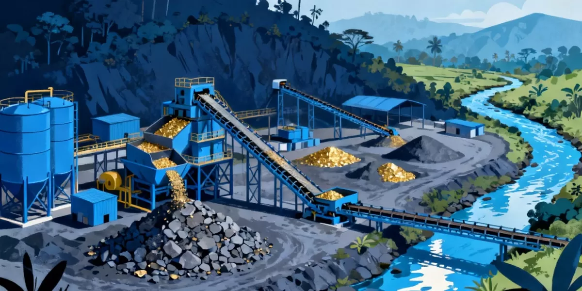 Ilustrasi penambangan emas tanpa izin. Dokumentasi penertiban tambang emas ilegal oleh aparat kepolisian di wilayah Mandailing Natal Sumatera Utara. (Dok. Kreasi Dola AI)