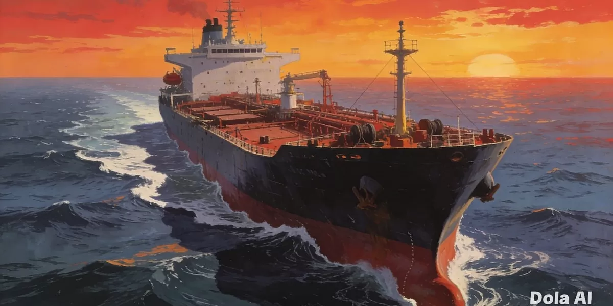 Kapal tanker minyak melintasi Selat Hormuz saat jalur energi global mulai pulih setelah ketegangan geopolitik mereda. (Dok. Kreasi Dola AI)