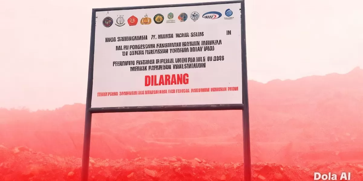 Ilustrasi pengumuman lahan tambang yang disegel Satgas PKH. Lokasi tambang nikel di Maluku Utara disegel setelah ditemukan pelanggaran IPKH dan jaminan reklamasi, memicu sorotan publik nasional. (Dok. Kreasi Dola AI)