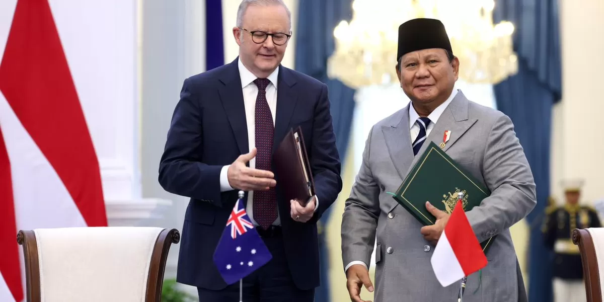 Presiden Prabowo Subianto dan PM Australia Anthony Albanese usai menandatangani traktat keamanan di Istana Merdeka. (Ist)